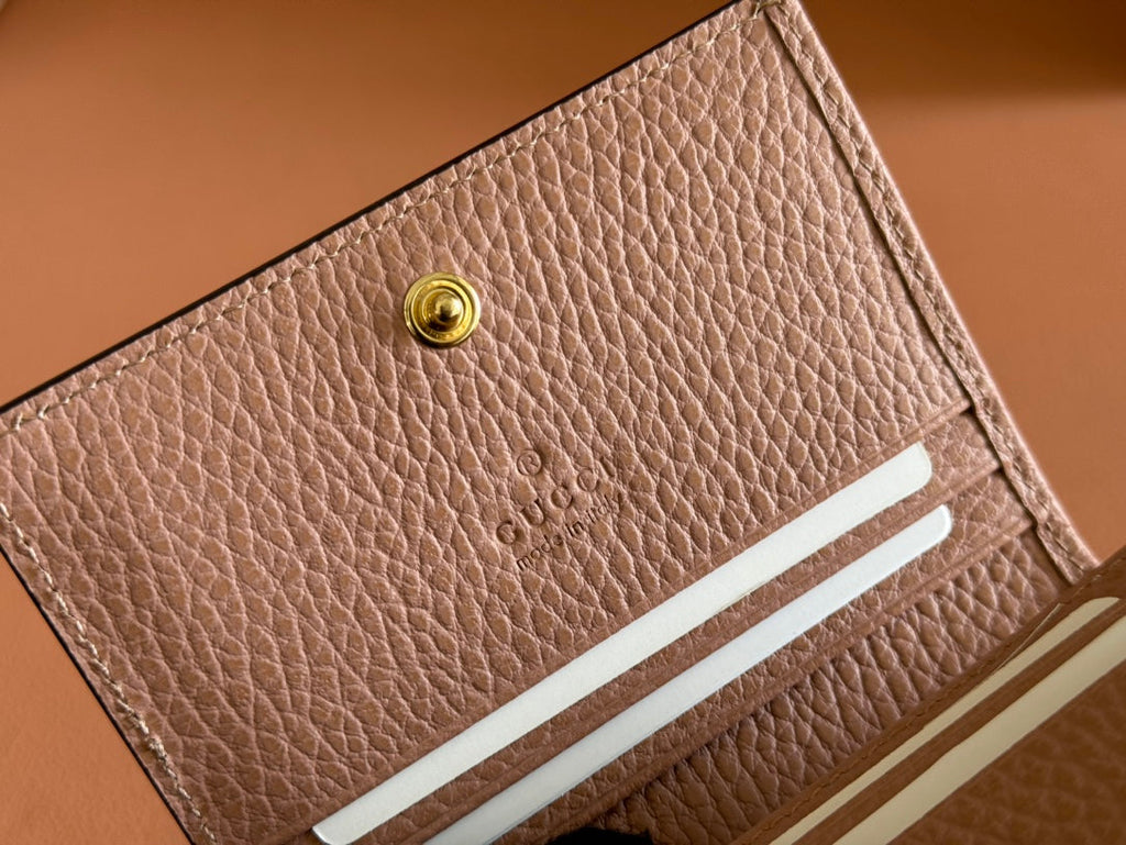 MARMONT BI-COLOUR CARD CASE WALLET 11 IN BEIGE EBONY GG CANVAS PINK CALFSKIN