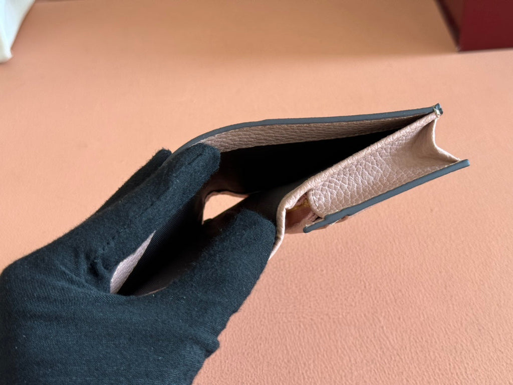 MARMONT BI-COLOUR CARD CASE WALLET 11 IN BEIGE EBONY GG CANVAS PINK CALFSKIN