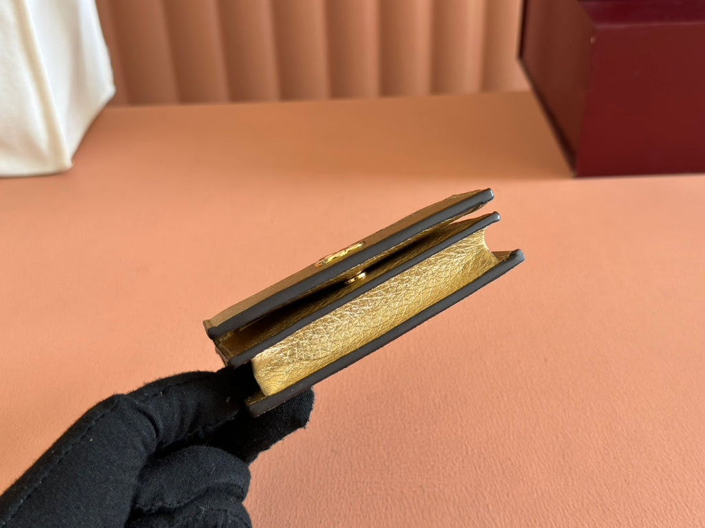 MARMONT BI-COLOUR CARD CASE WALLET 11 IN BEIGE EBONY GG CANVAS GOLD GLOSSY CALFSKIN