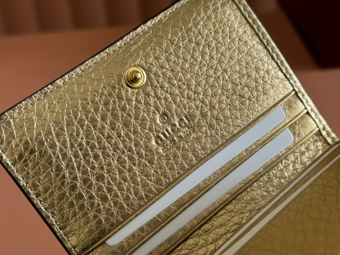 MARMONT BI-COLOUR CARD CASE WALLET 11 IN BEIGE EBONY GG CANVAS GOLD GLOSSY CALFSKIN