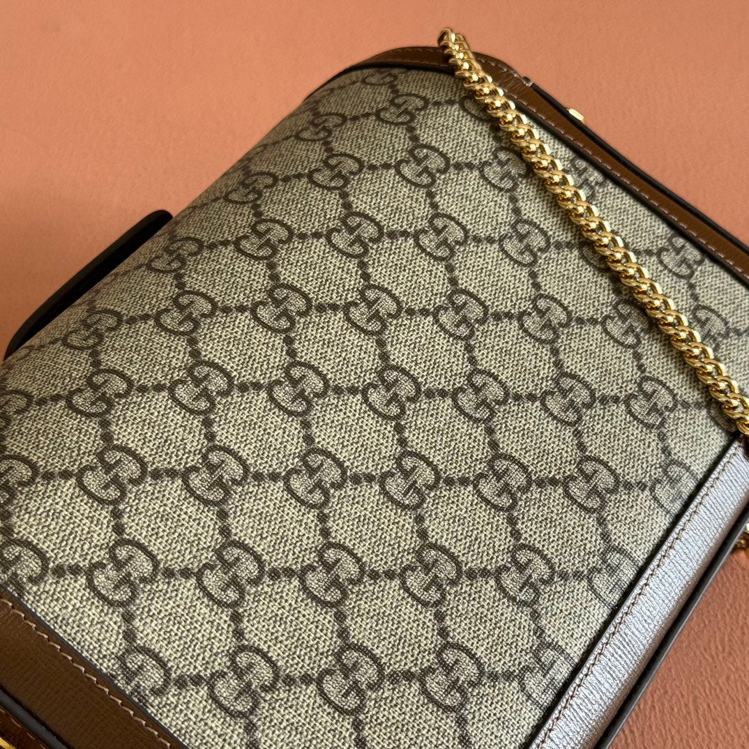 HORSEBIT 1955 SMALL 21.5 IN BEIGE EBONY GG SUPREME BROWN CALFSKIN GOLD HARDWARE