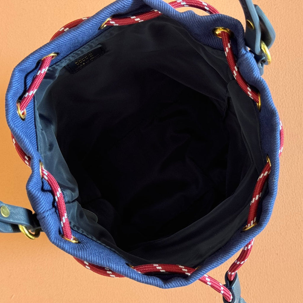 GABADINE POUCH 22.5 IN INDIGO RED CANVAS AMARANTH DRAWSTRING