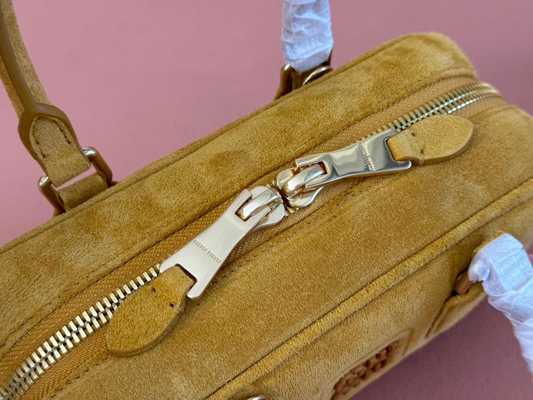 ARCADIE BAG 22 IN MUSTARD YELLOW SUEDE GOLD HARDWARE