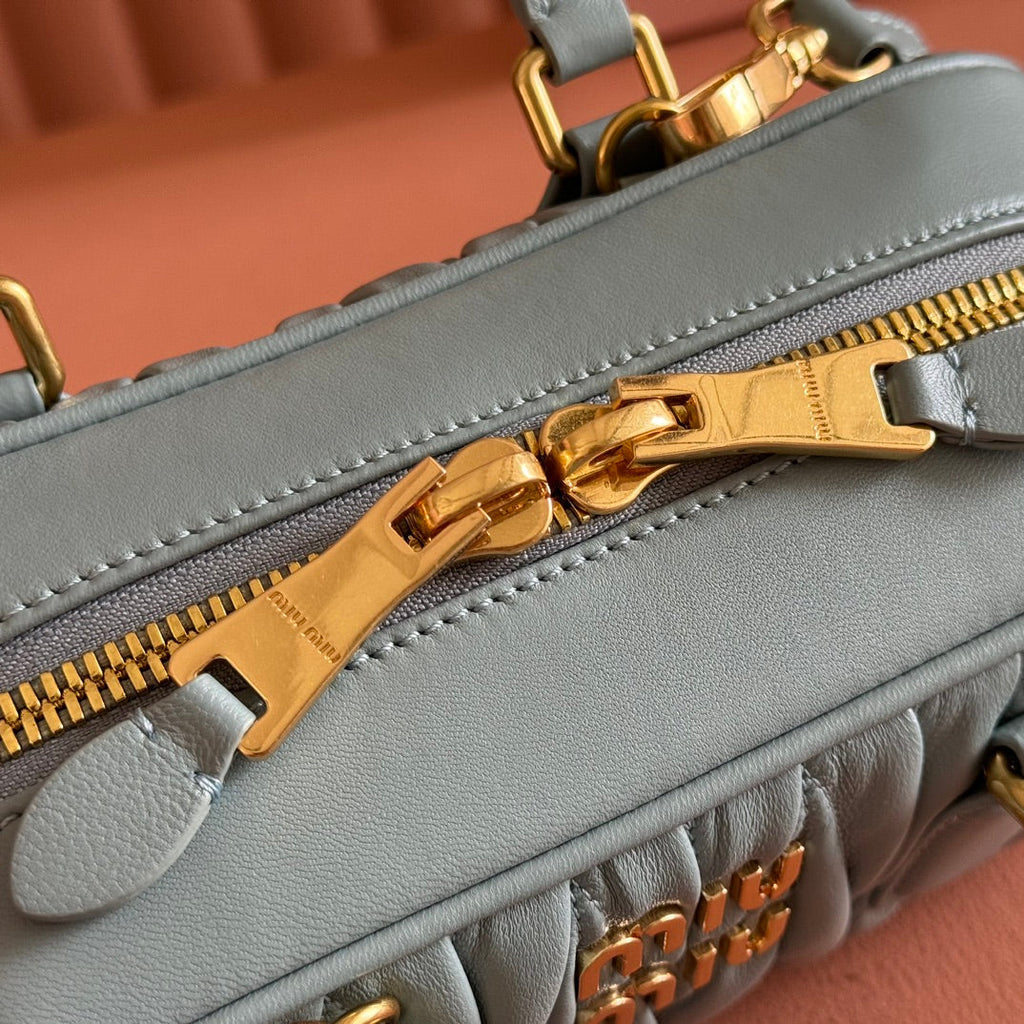 ARCADIE MATELASSÉ BAG 22 OLIVE GRAY IN CALFSKIN GOLD HARDWARE