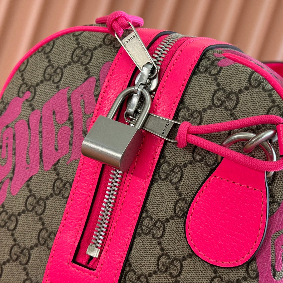 GUCCI CHROMA LARGE DUFFLE BAG 45 PINK IN GG MONOGRAM CANVAS