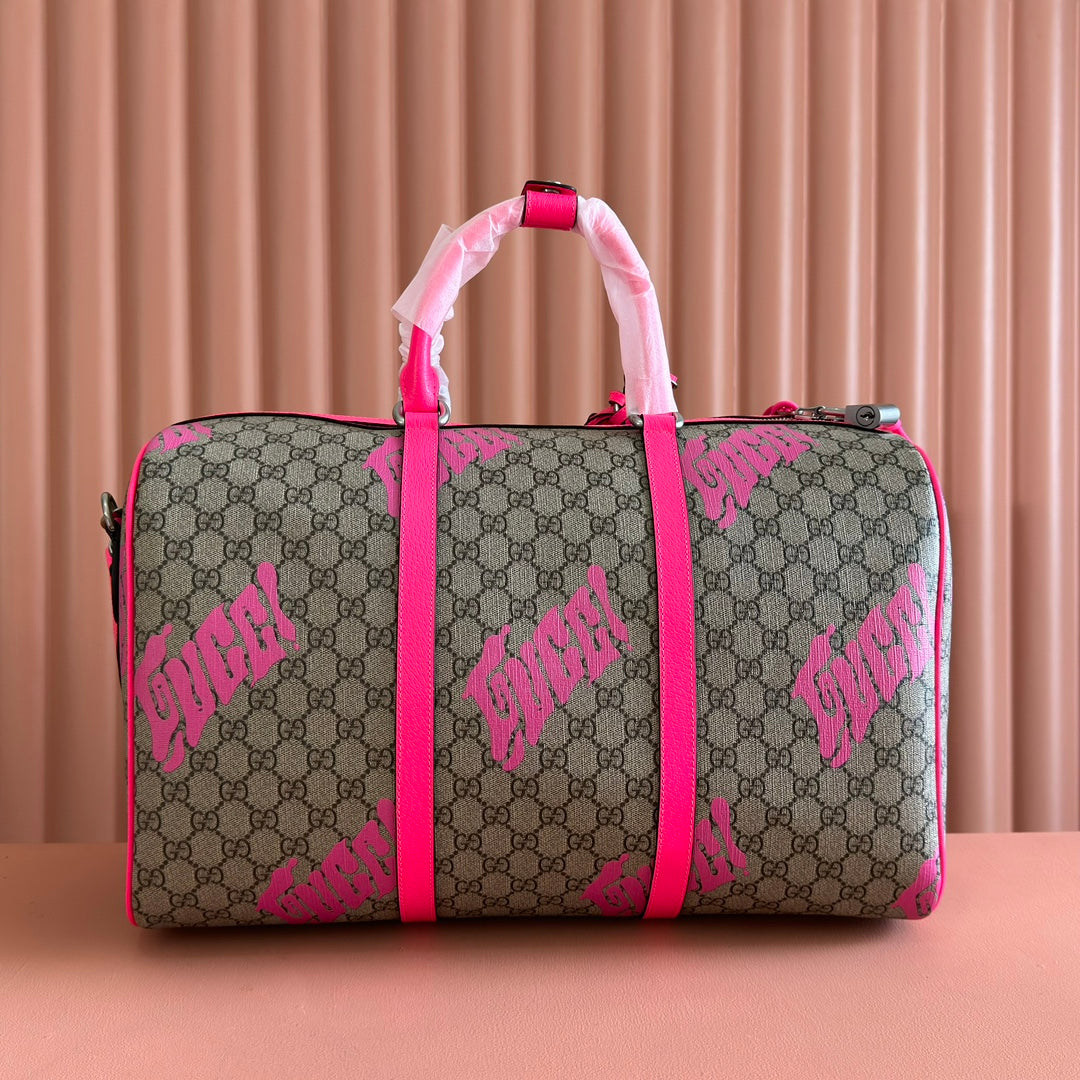 GUCCI CHROMA LARGE DUFFLE BAG 45 PINK IN GG MONOGRAM CANVAS