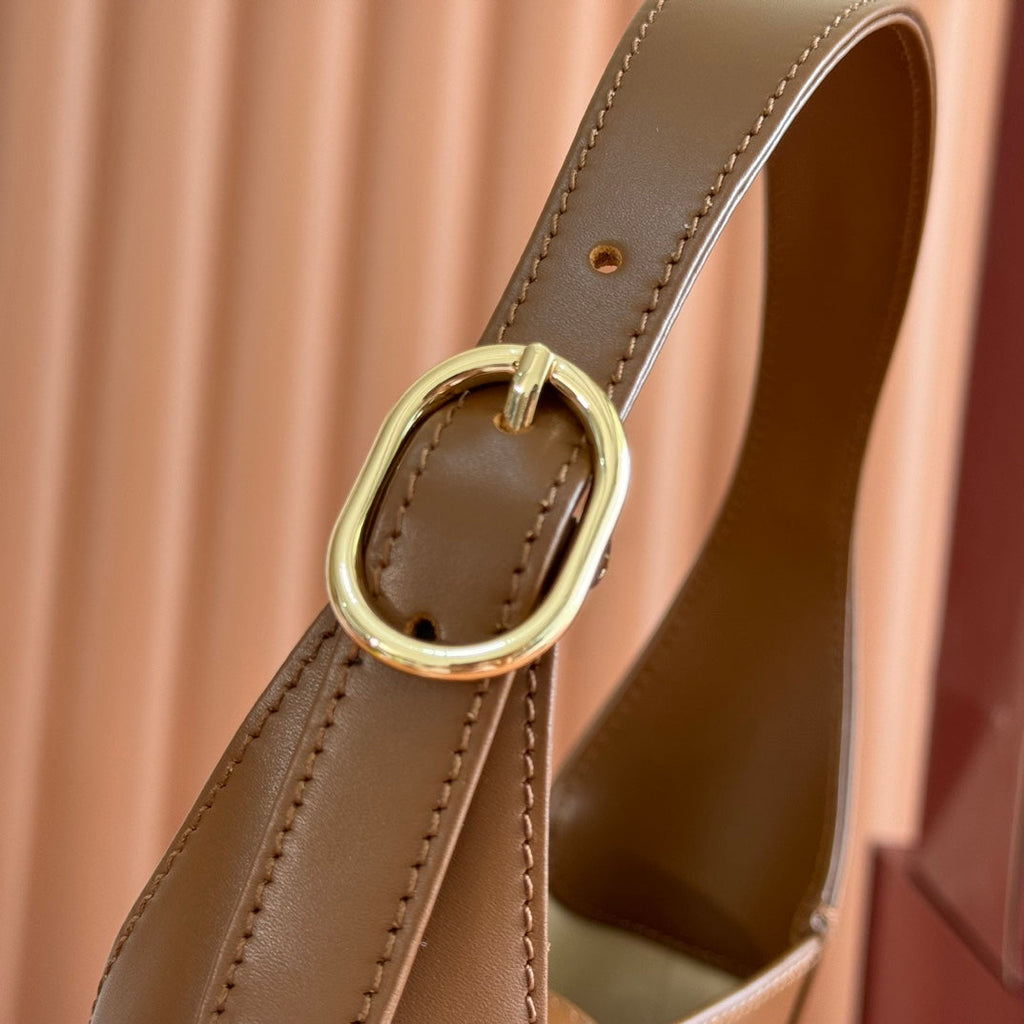 JACKIE SMALL SHOULDER BAG 27 IN TAWNY BROWN CALFSKIN GOLD HARDWARE