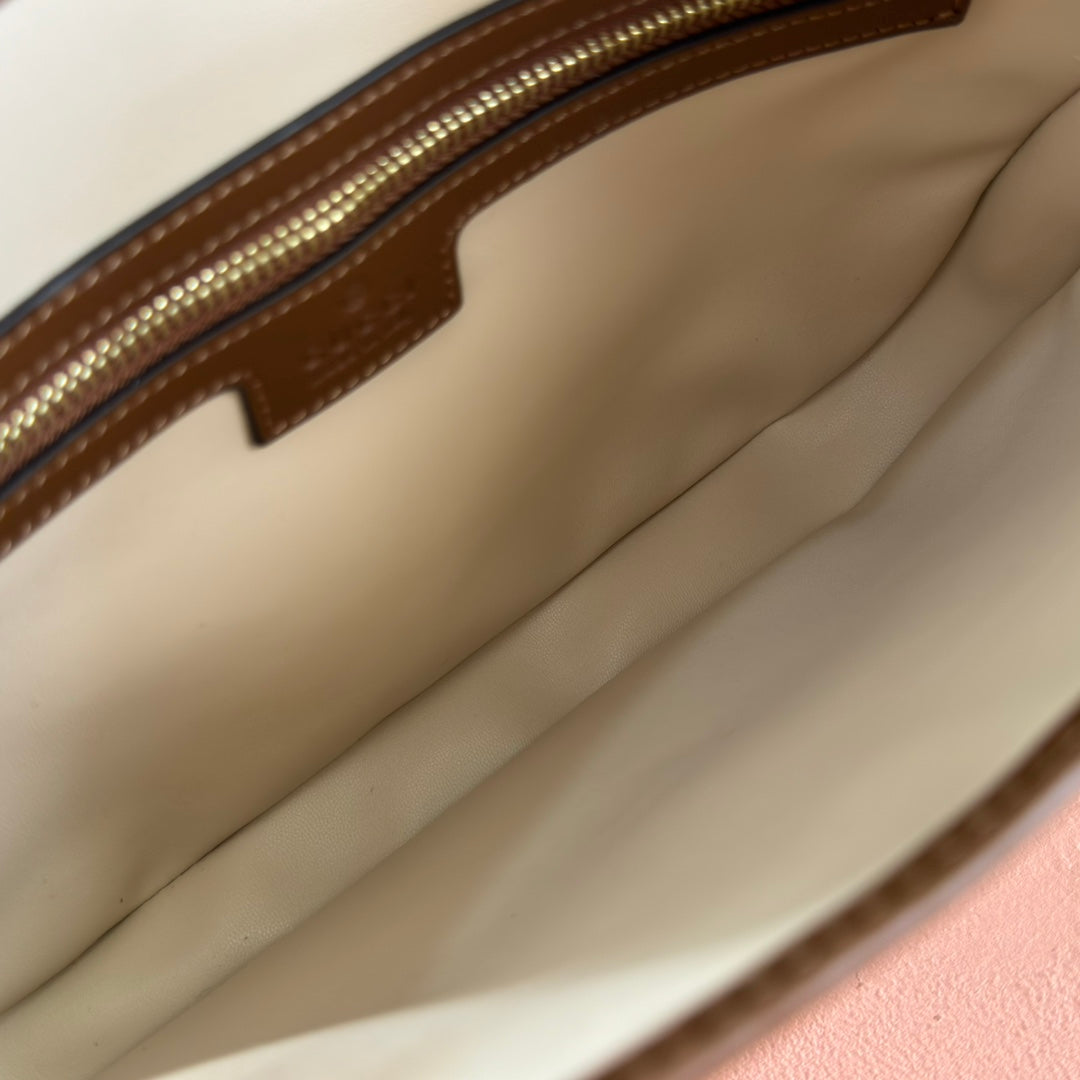 JACKIE SMALL SHOULDER BAG 27 IN TAWNY BROWN CALFSKIN GOLD HARDWARE