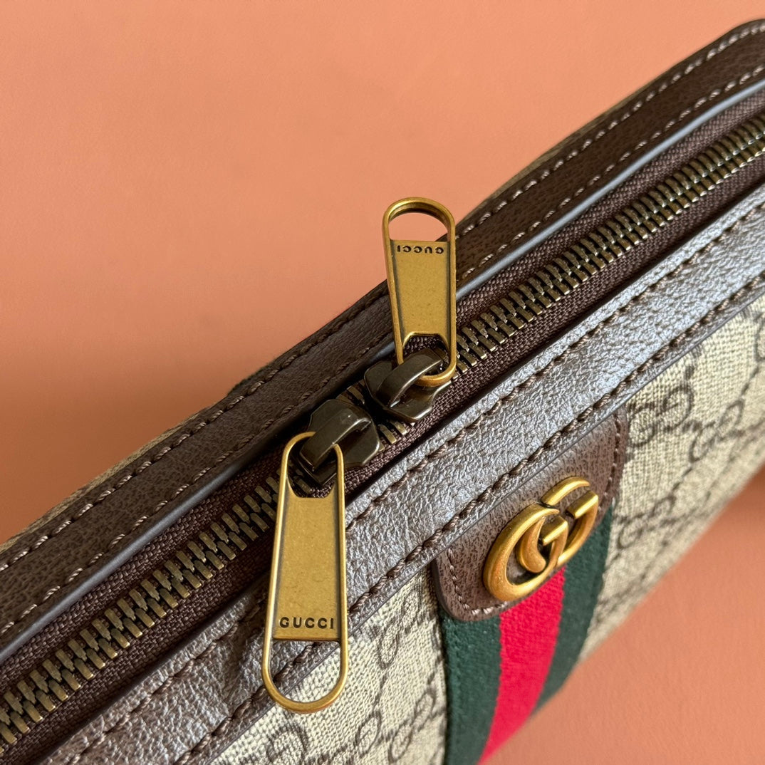 GG OPHIDIA SMALL CROSSBODY BAG 24 IN BEIGE CANVAS AND BROWN CALFSKIN