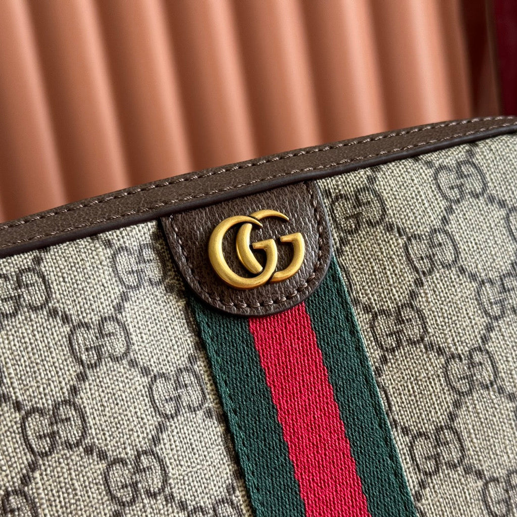 GG OPHIDIA SMALL CROSSBODY BAG 24 IN BEIGE CANVAS AND BROWN CALFSKIN