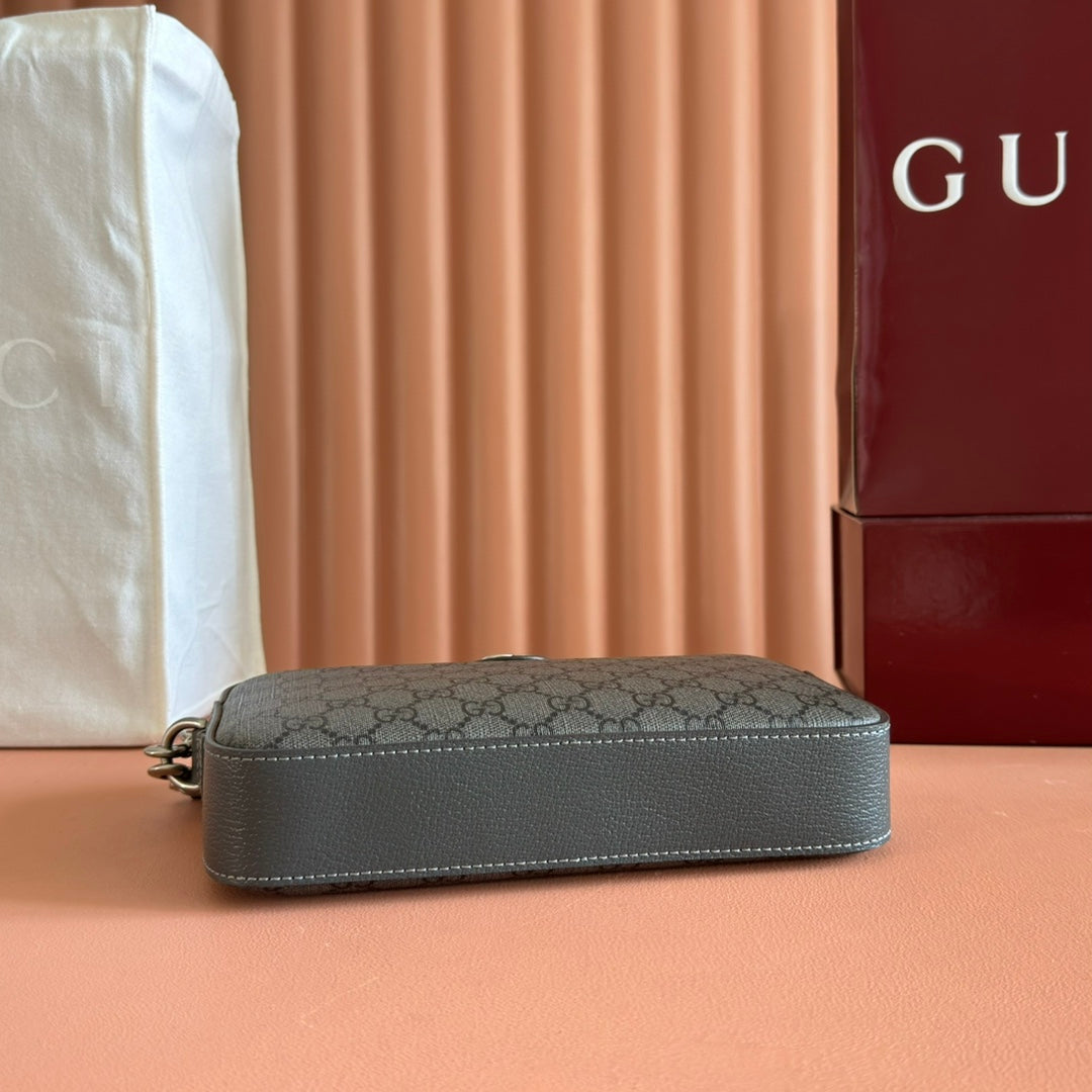 GUCCI OPHIDIA SMALL CROSSBODY BAG 24 GREY AND BLACK MONOGRAM CANVAS