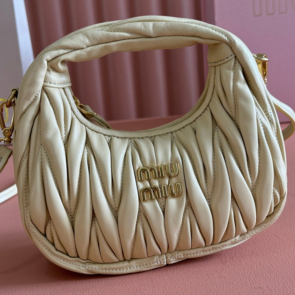 WANDER MATELASSÉ NAPPA MINI BAG 18 IN LIGHT OLIVE GRAY LAMBSKIN