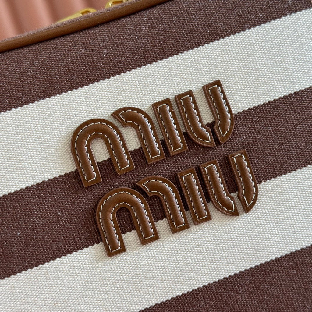 BEAU BAG 34 DENIM BEAU WITH BROWN STRIPES IN CANVAS AND CALFSKIN