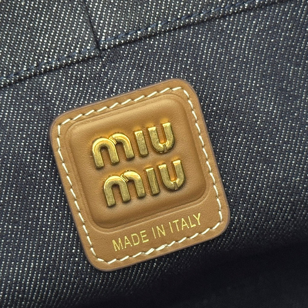 BUCKET BAG 22 DENIM BLUE AND BRANDY IN CANVAS