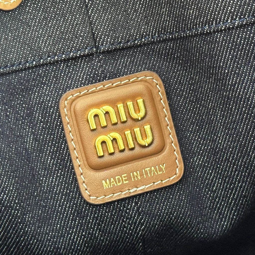 BUCKET BAG 29 DENIM BLUE AND BRANDY IN CANVAS