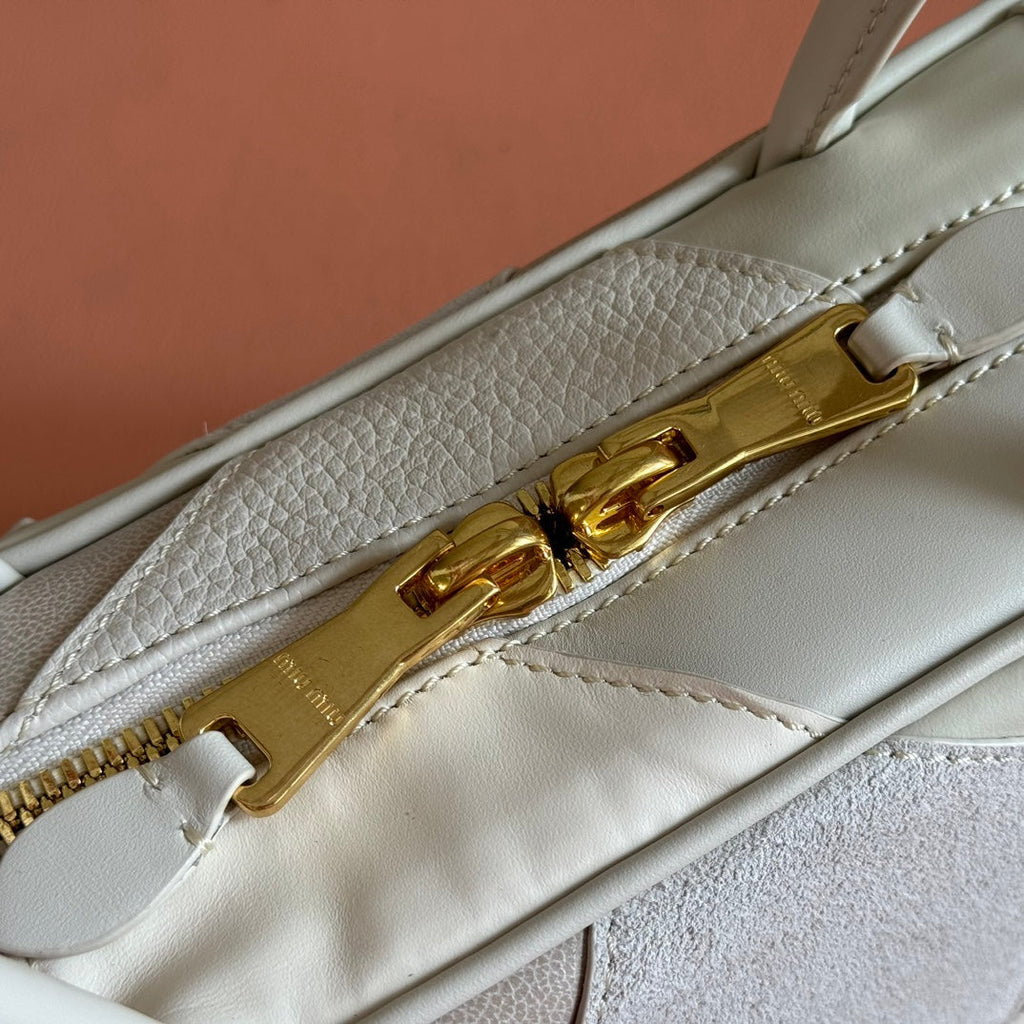 BEAU TOP HANDLE BAG 28 IN CHALK WHITE LEATHER PATCHWORK