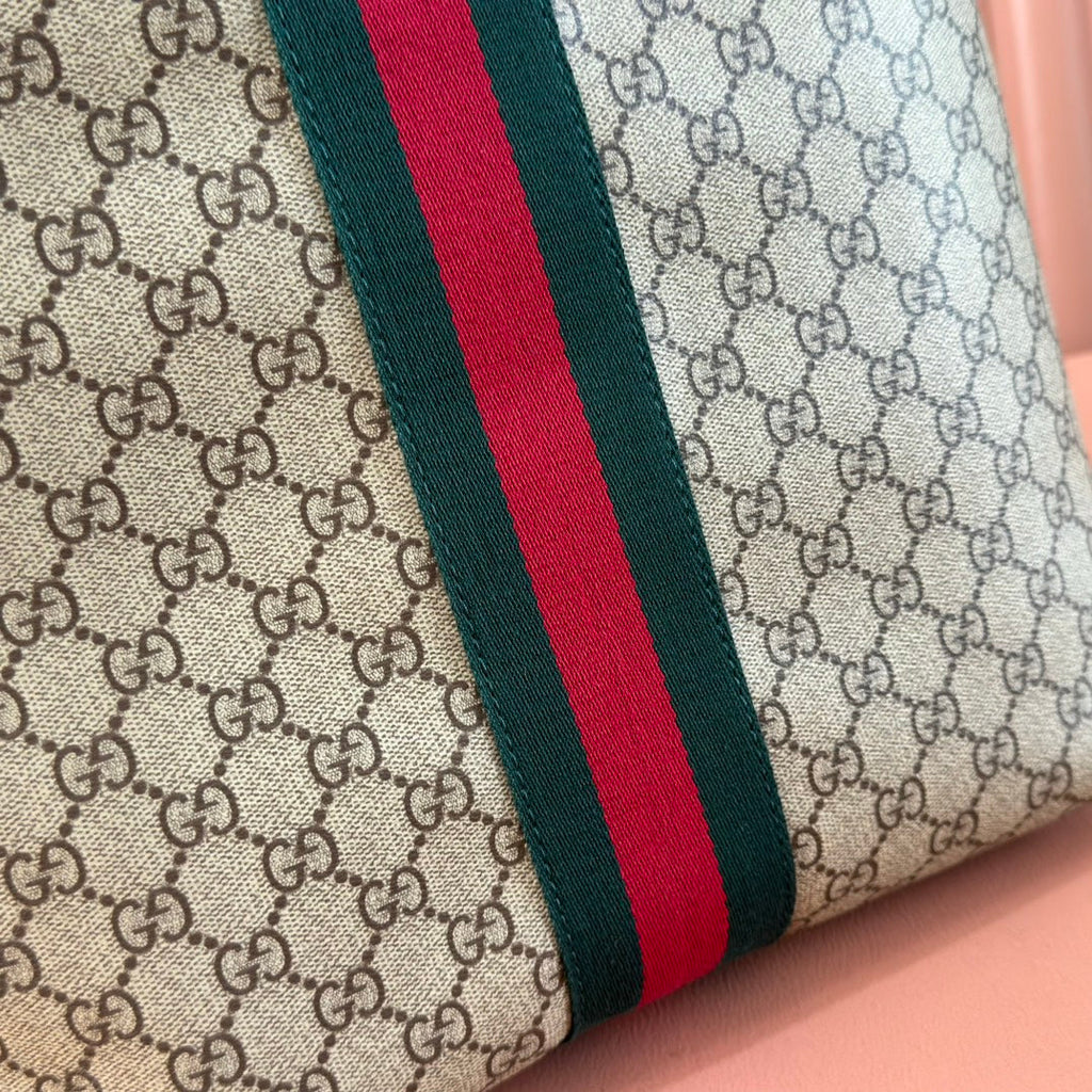 GUCCI 25S TOTE BAG 36 CM IN DARK BROWN MIX BEIGE LAMBSKIN WITH GOLD HARDWARE