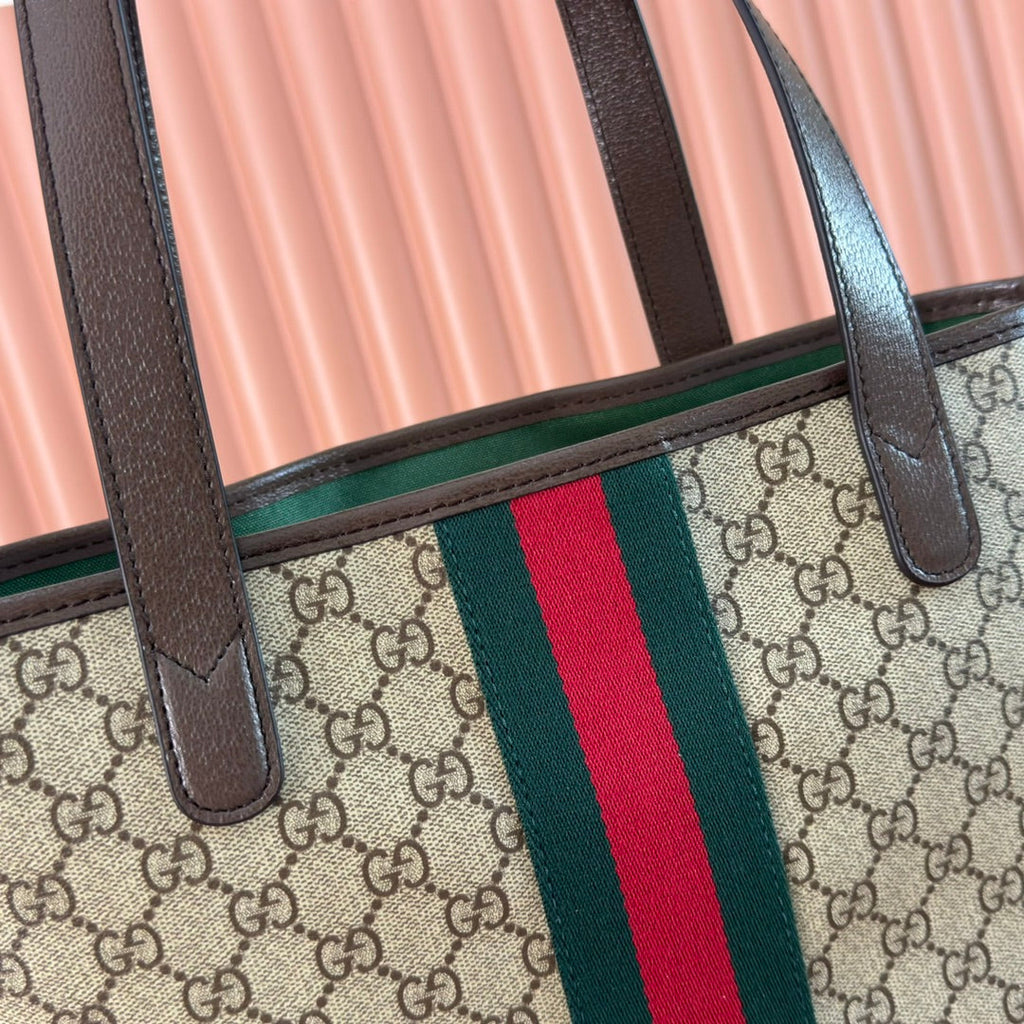 GUCCI 25S TOTE BAG 36 CM IN DARK BROWN MIX BEIGE LAMBSKIN WITH GOLD HARDWARE