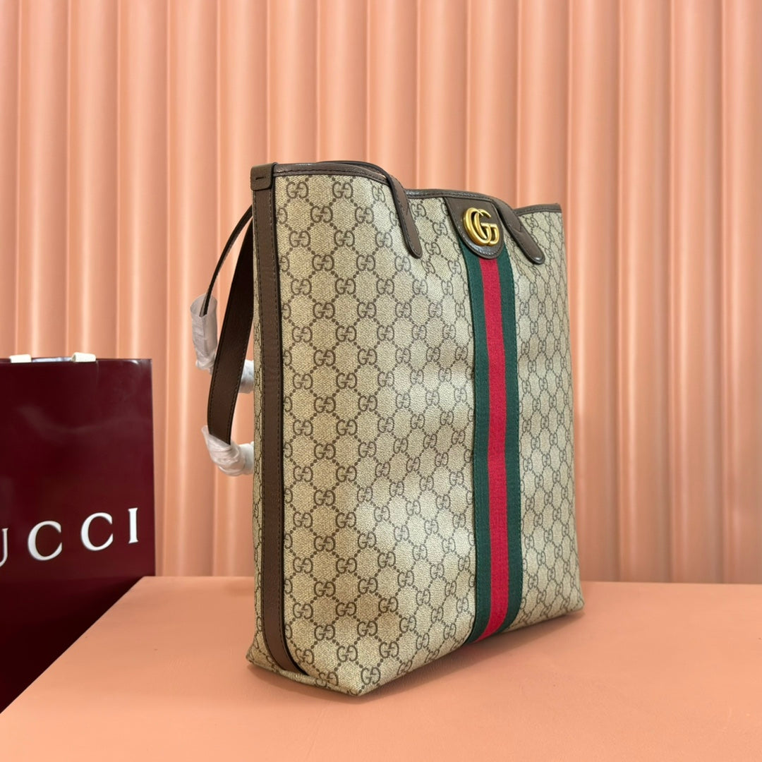 GUCCI 25S TOTE BAG 36 CM IN DARK BROWN MIX BEIGE LAMBSKIN WITH GOLD HARDWARE