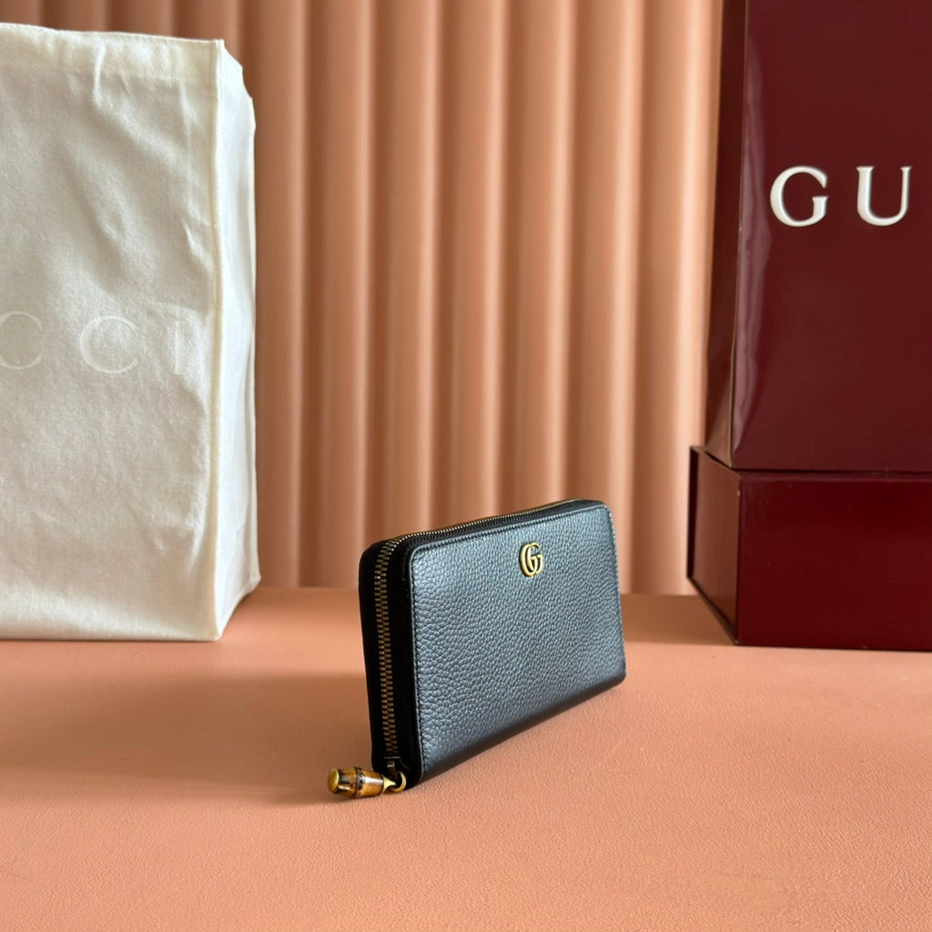 GG 25S MARMONT WALLET 19 IN BLACK CALFSKIN GOLD HARDWARE