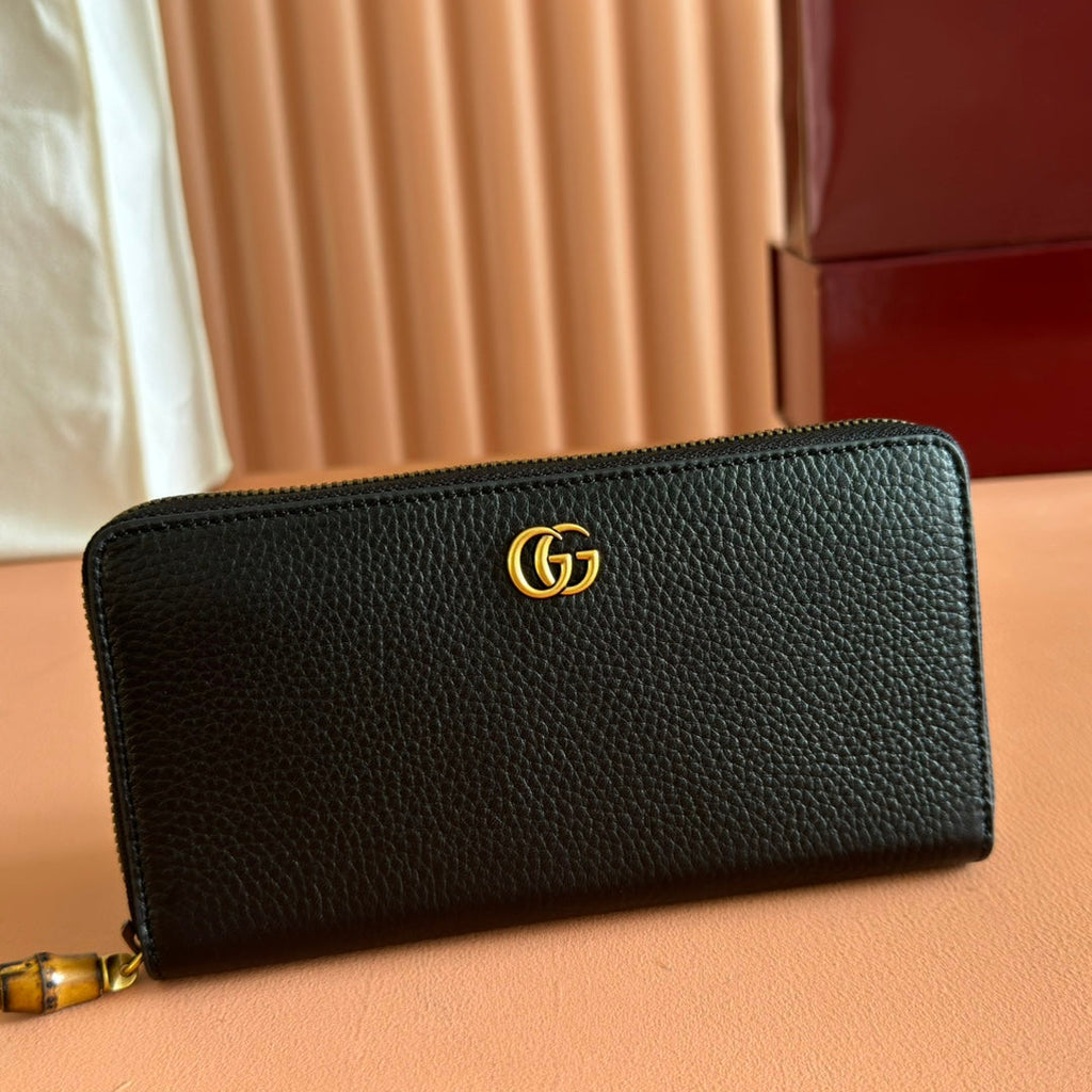 GG 25S MARMONT WALLET 19 IN BLACK CALFSKIN GOLD HARDWARE