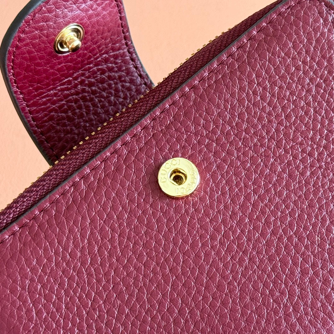 GG 25S MARMONT WALLET 13 IN RED CALFSKIN GOLD HARDWARE