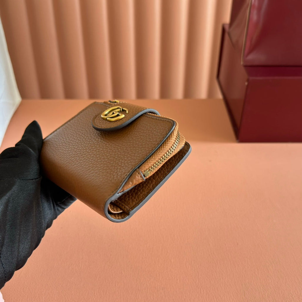 GG 25S MARMONT WALLET 13 IN BROWN CALFSKIN GOLD HARDWARE