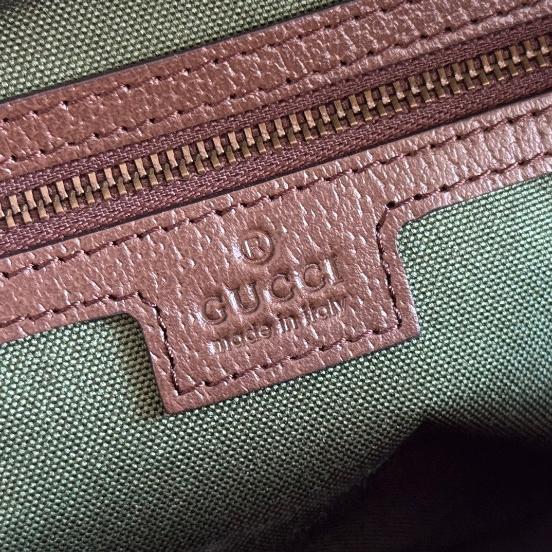 GUCCI 25S OPHIDIA CROSSBODY BAG 28 IN BEIGE CANVAS AND BROWN CALFSKIN