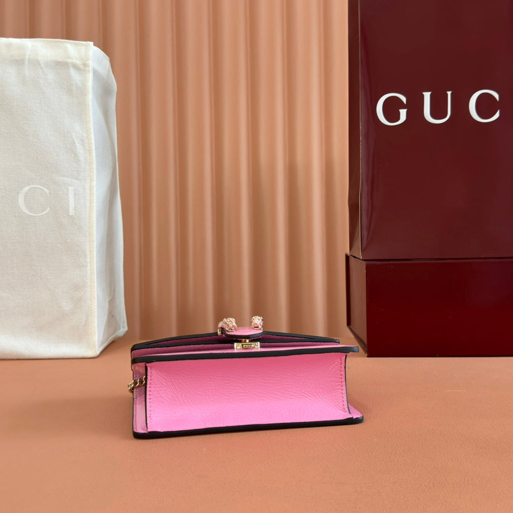 GUCCI 25S DIONYSUS WALLET ON CHAIN 17 IN PINK GLOSSY CALFSKIN