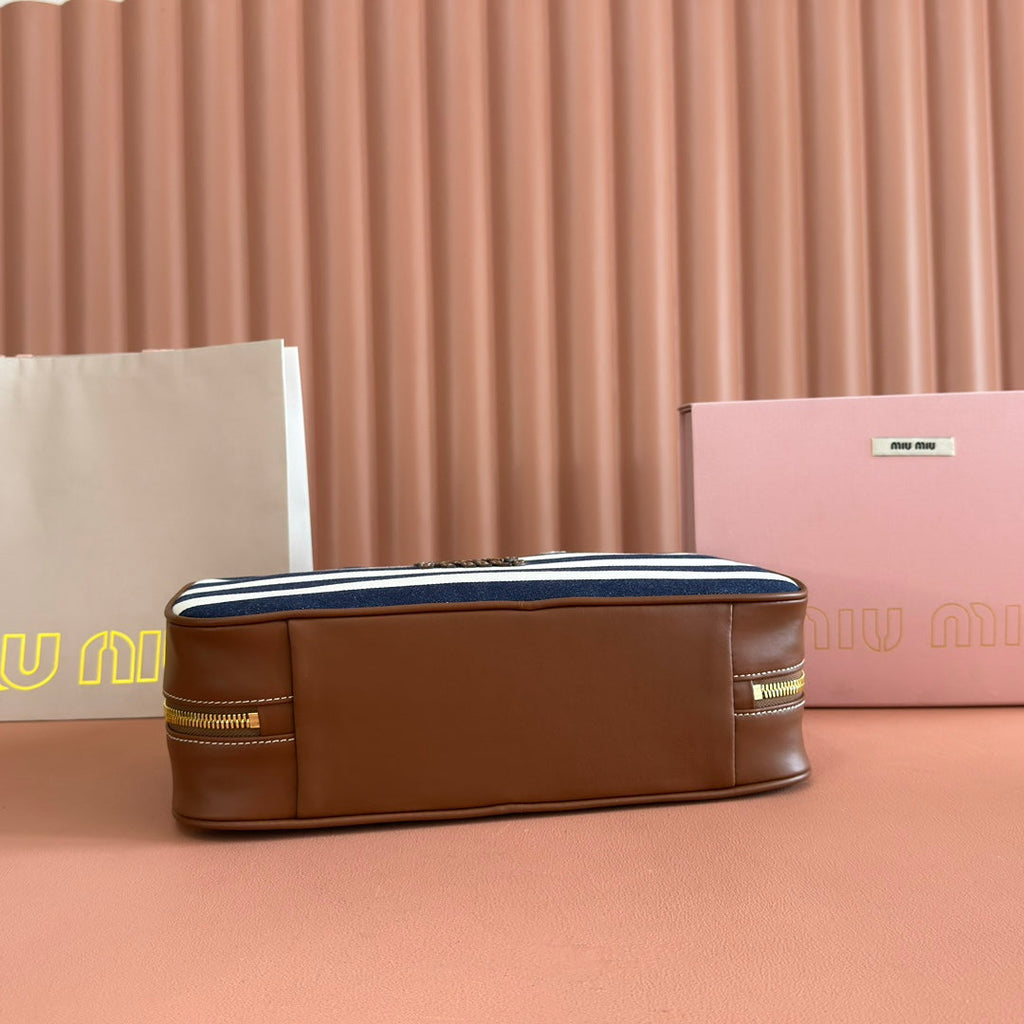 MIUMIU 25S BEAU BAG 34 DARK BLUE AND IVORY IN CANVAS AND CALFSKIN