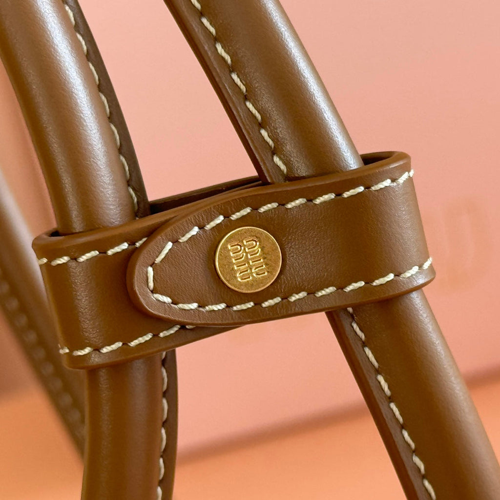 MIUMIU 25S BEAU CANVAS BAG 28 IN BEIGE CANVAS AND BROWN CALFSKIN