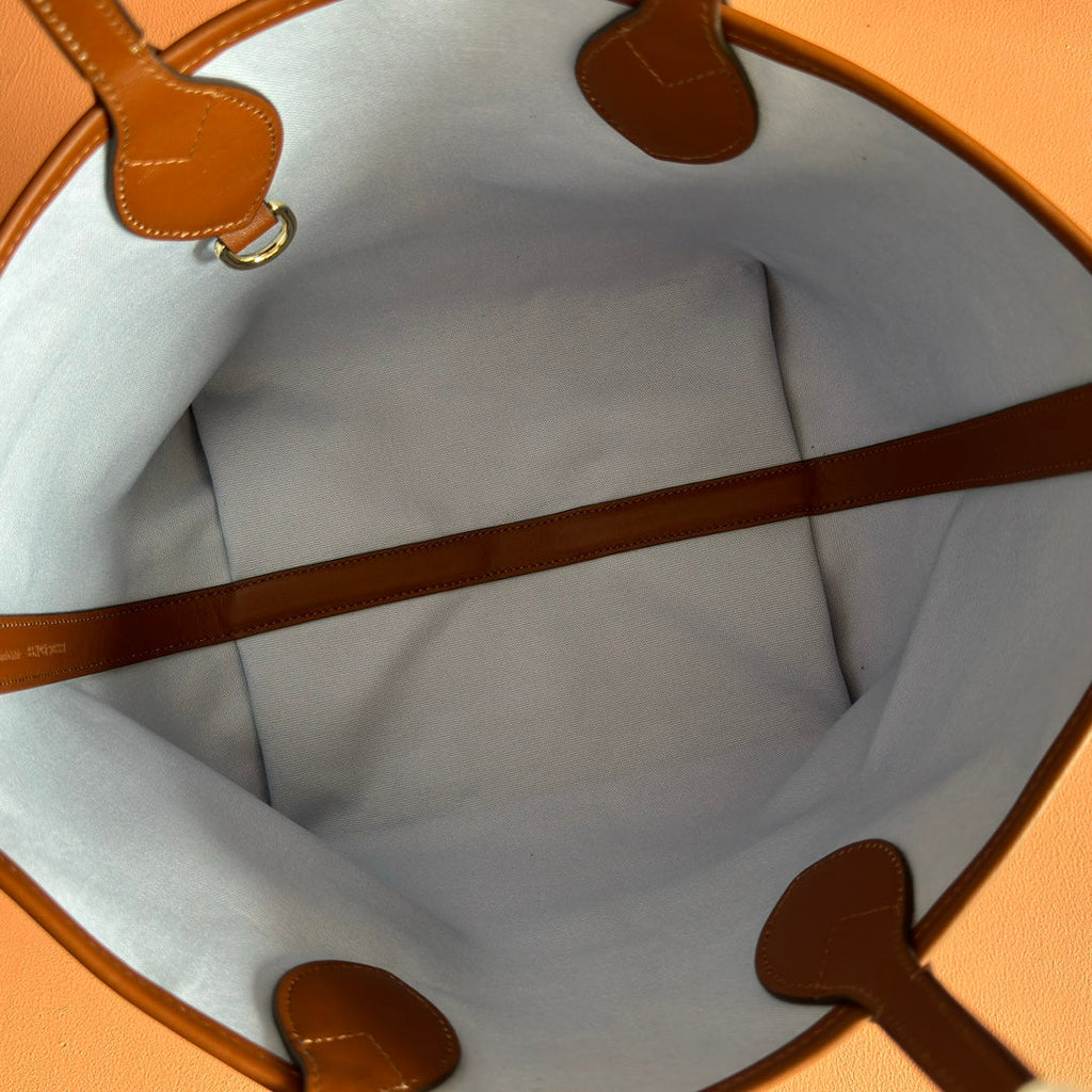 GUCCI 25S TOTISSIMA LARGE TOTE 22 CM IN BLUE DENIM AND BROWN CALFSKIN