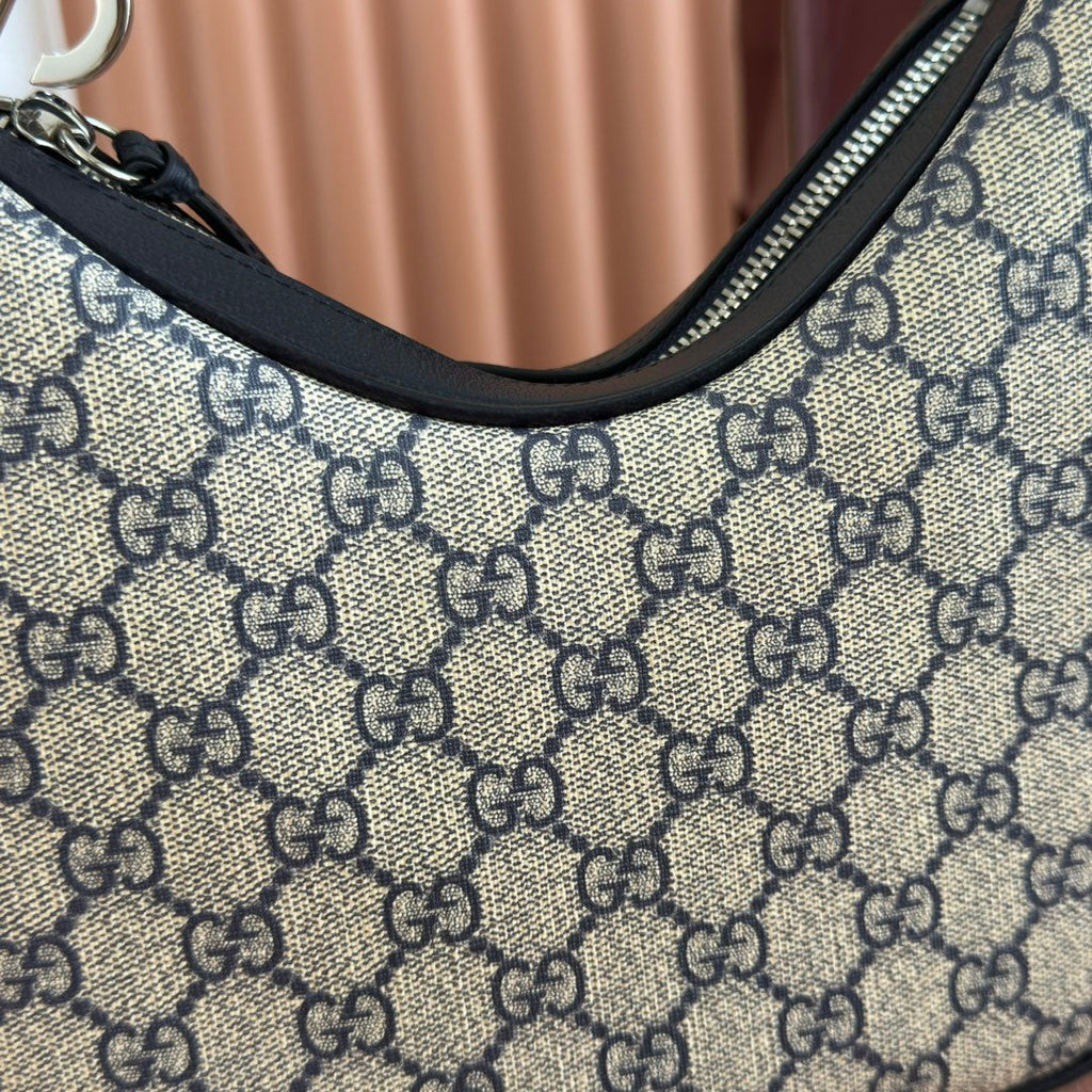 GUCCI 25S ATTACHE SHOULDER BAG 23 CM IN DARK BEIGE MIX BLACK CALFSKIN