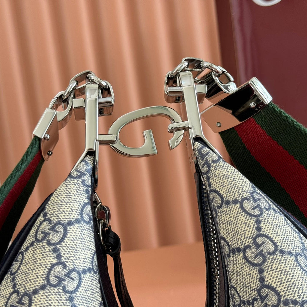 GUCCI 25S ATTACHE SHOULDER BAG 23 CM IN DARK BEIGE MIX BLACK CALFSKIN