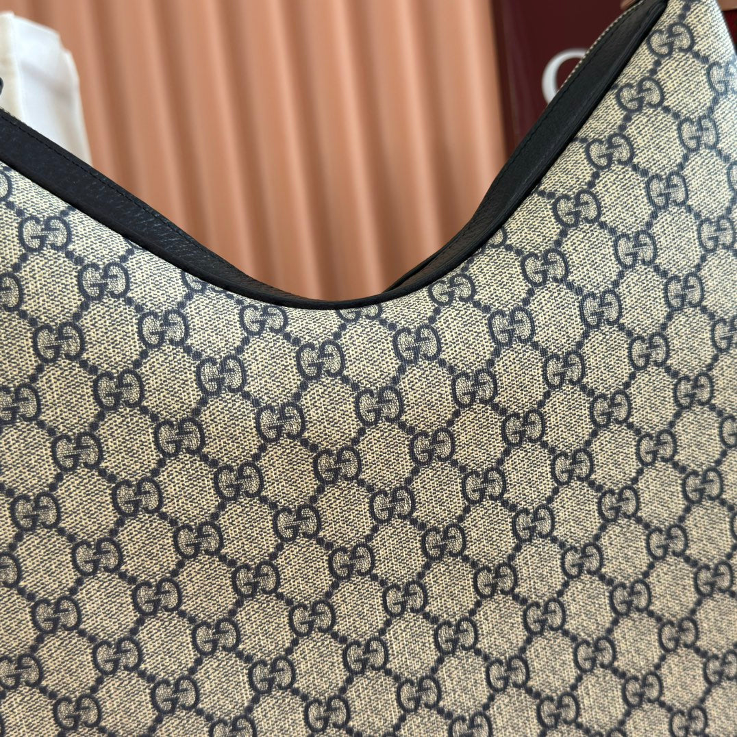 GUCCI 25S ATTACHE SHOULDER BAG 35 CM IN DARK BEIGE MIX BLACK CALFSKIN