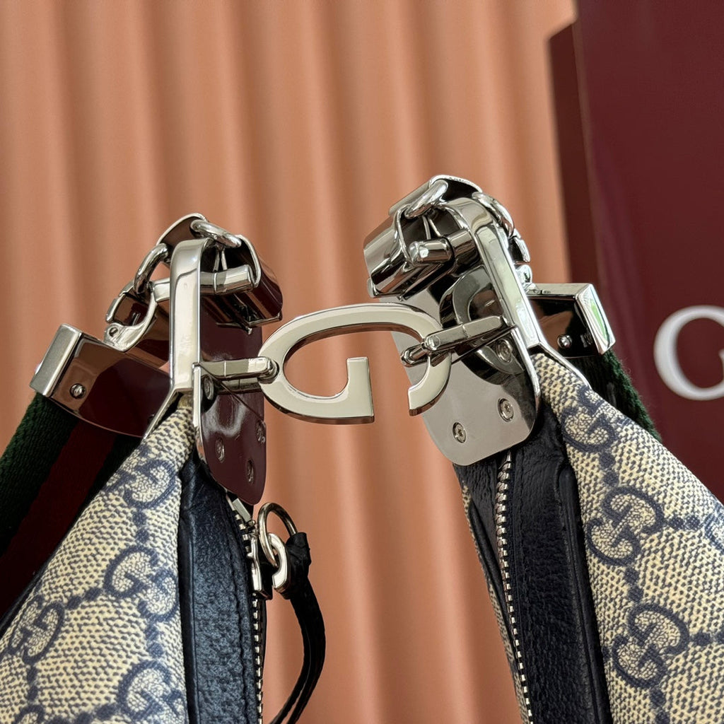 GUCCI 25S ATTACHE SHOULDER BAG 35 CM IN DARK BEIGE MIX BLACK CALFSKIN