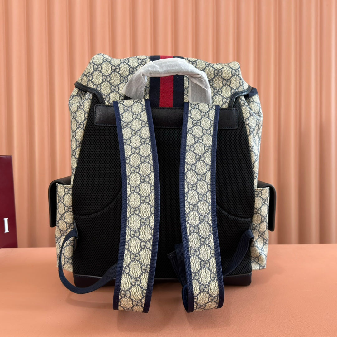 GUCCI 25S OPHIDIA MEDIUM BACKPACK 40 CM IN BEIGE MIX BLACK CALFSKIN