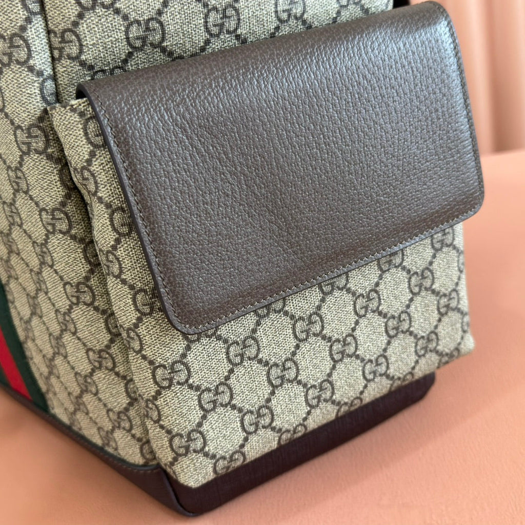 GUCCI 25S OPHIDIA MEDIUM BACKPACK 40 CM IN DARK BEIGE MIX BROWN CALFSKIN