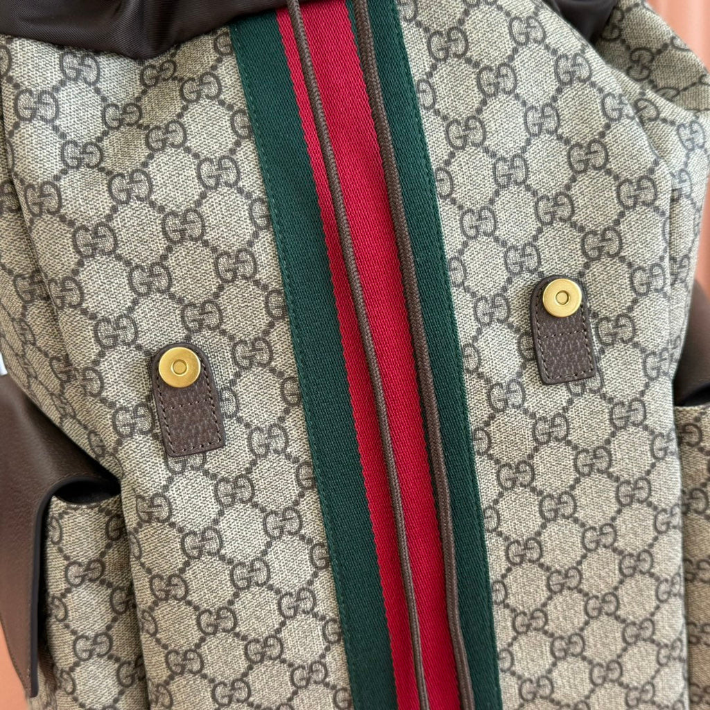 GUCCI 25S OPHIDIA MEDIUM BACKPACK 40 CM IN DARK BEIGE MIX BROWN CALFSKIN