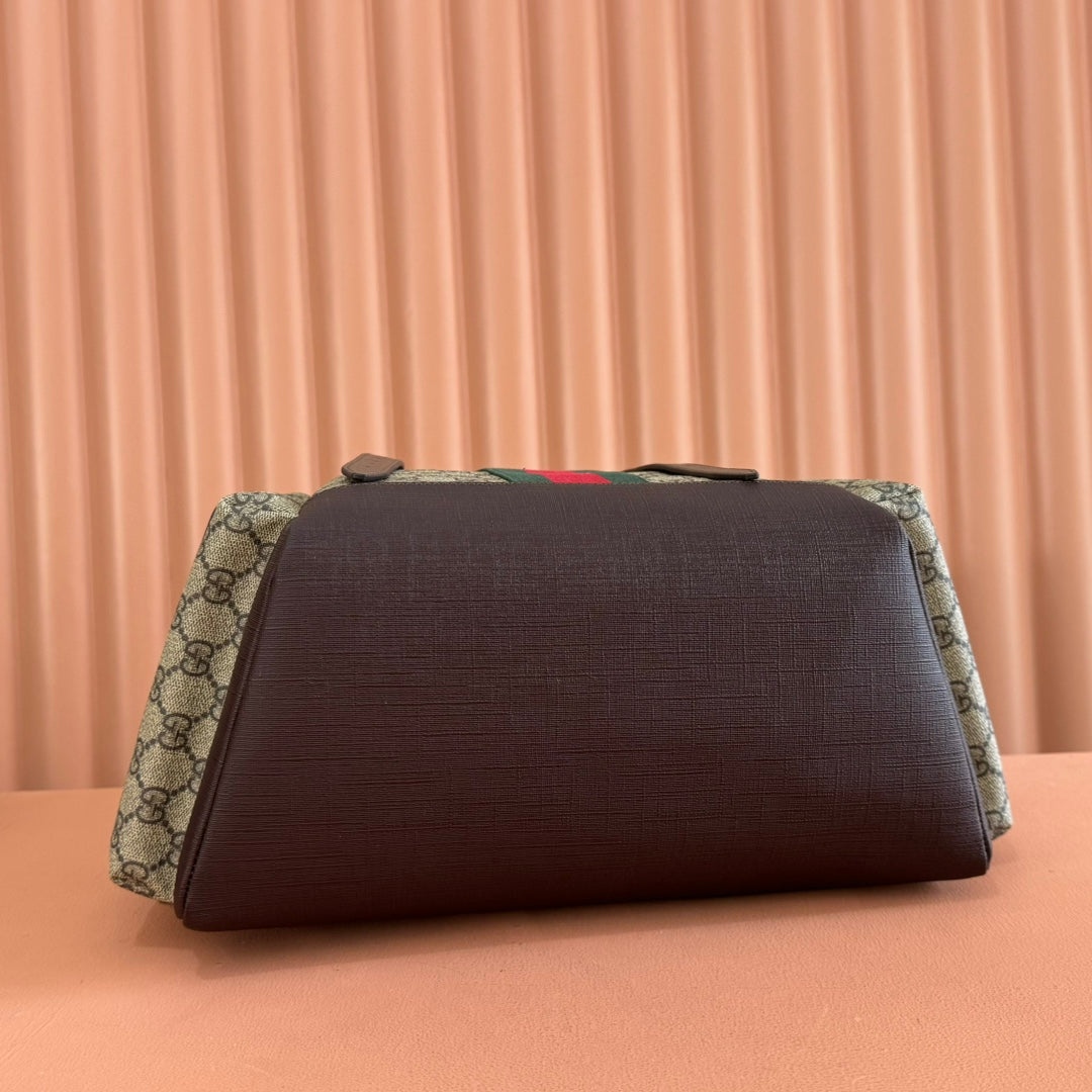 GUCCI 25S OPHIDIA MEDIUM BACKPACK 40 CM IN DARK BEIGE MIX BROWN CALFSKIN