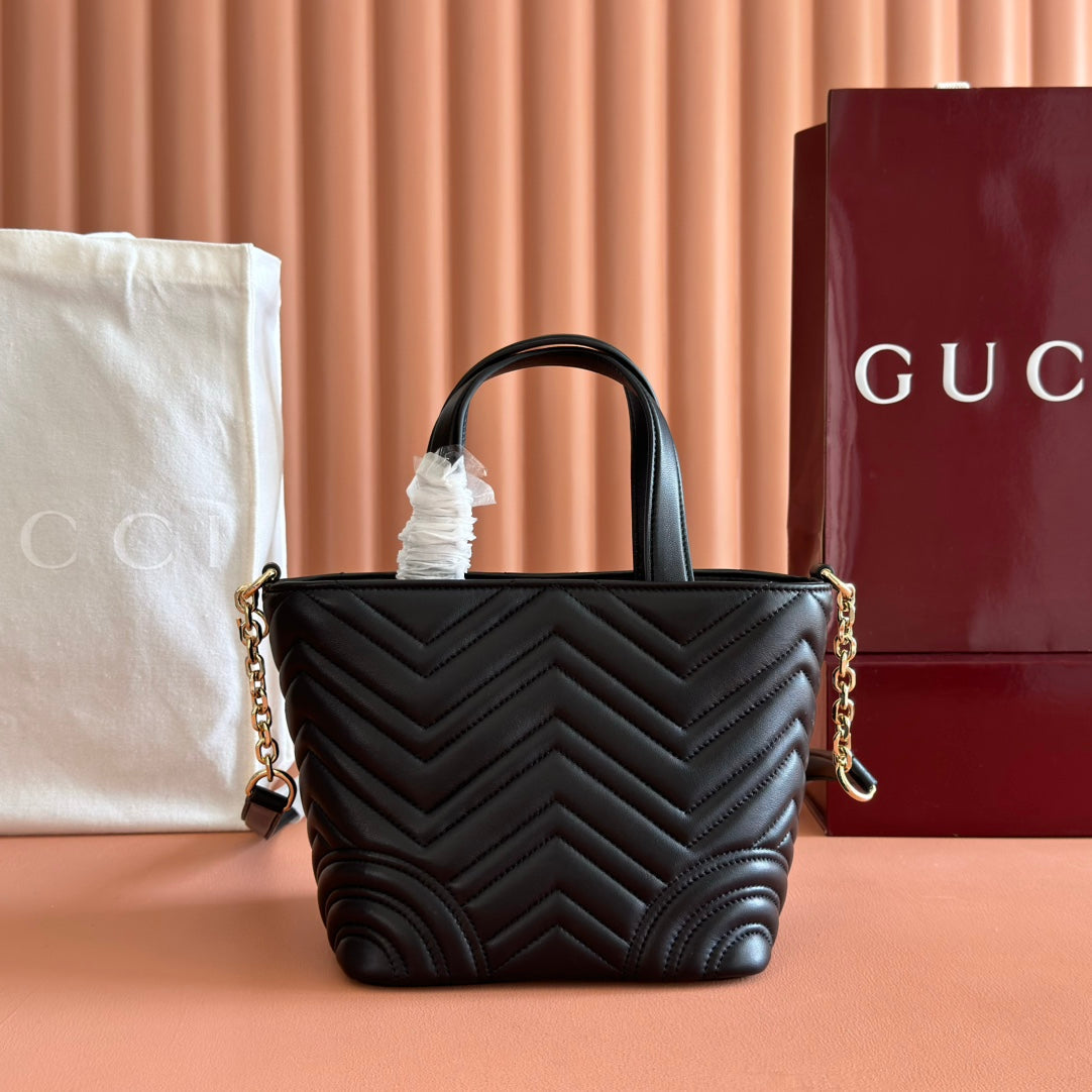 GUCCI 25S SMALL TOTE BAG 29 CM IN BLACK CALFSKIN WITH GOLD HARDWARE