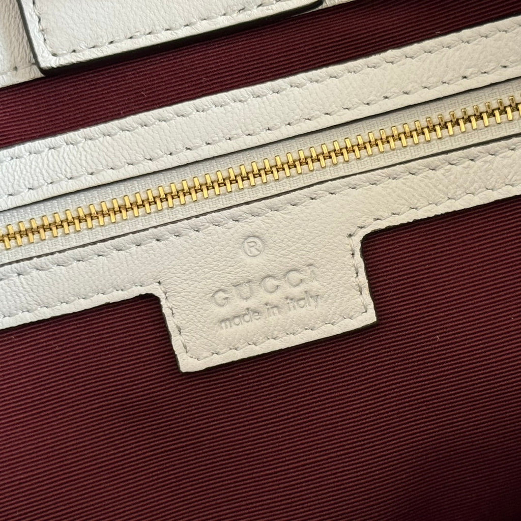 GUCCI 25S SMALL TOTE BAG 39 CM IN WHITE CALFSKIN WITH GOLD HARDWARE