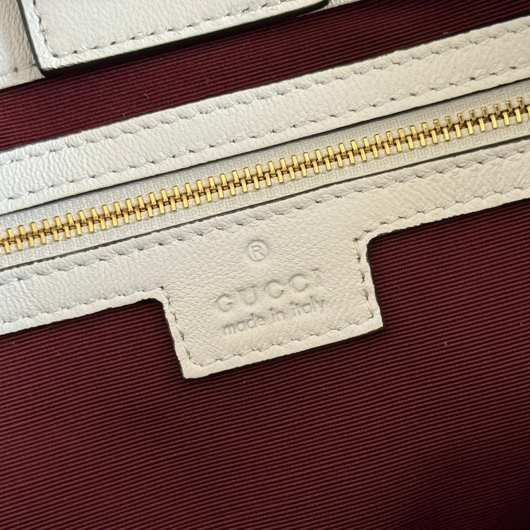 GUCCI 25S SMALL TOTE BAG 39 CM IN WHITE CALFSKIN WITH GOLD HARDWARE