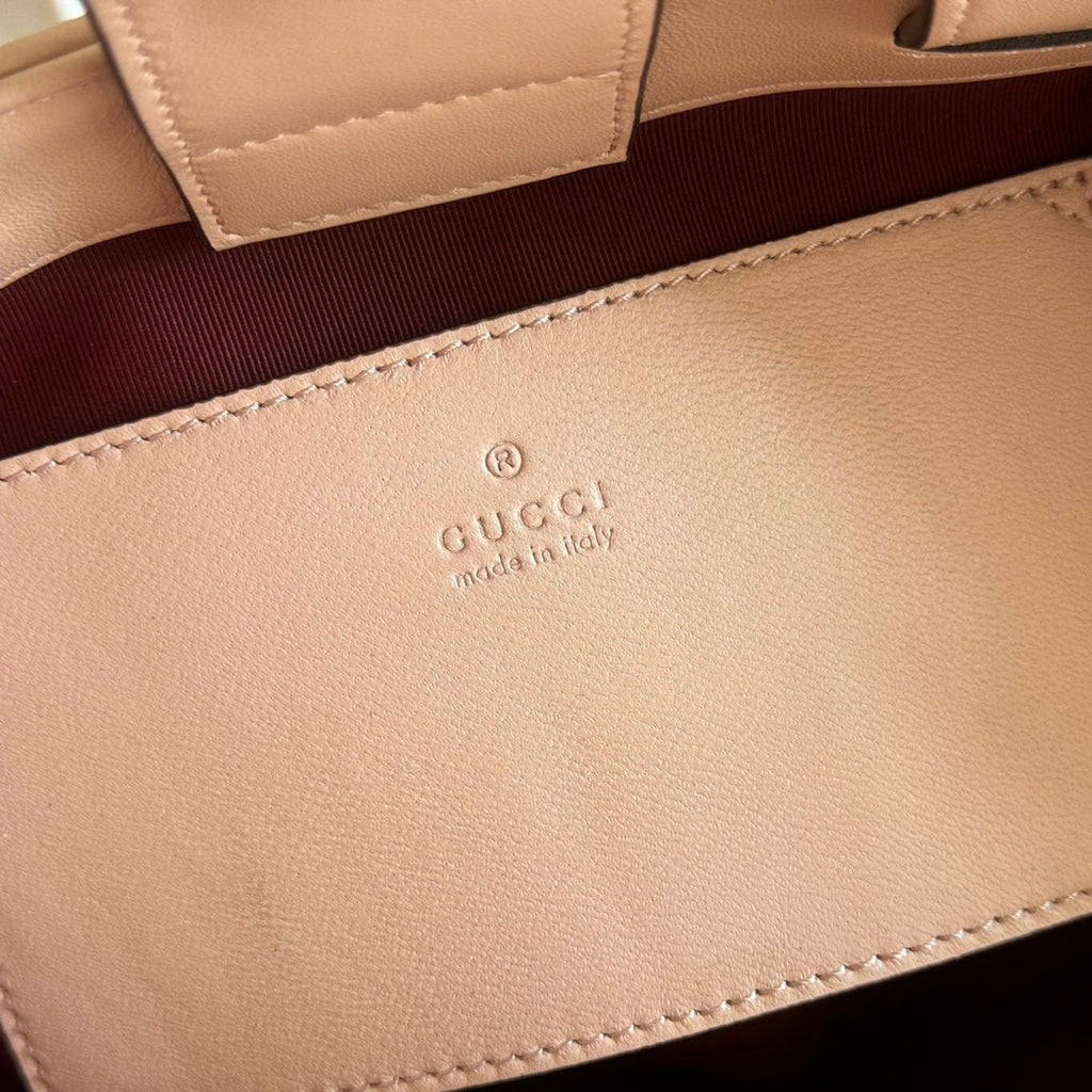 GUCCI 25S SMALL TOTE BAG 29 CM IN NUDE PINK CALFSKIN WITH GOLD HARDWARE