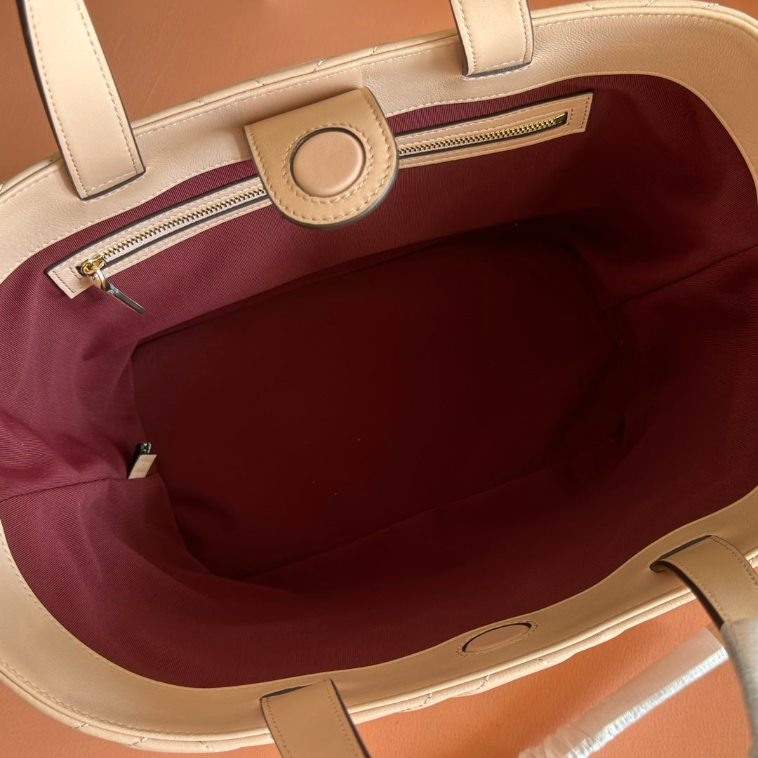 GUCCI 25S SMALL TOTE BAG 39 CM IN NUDE PINK CALFSKIN WITH GOLD HARDWARE