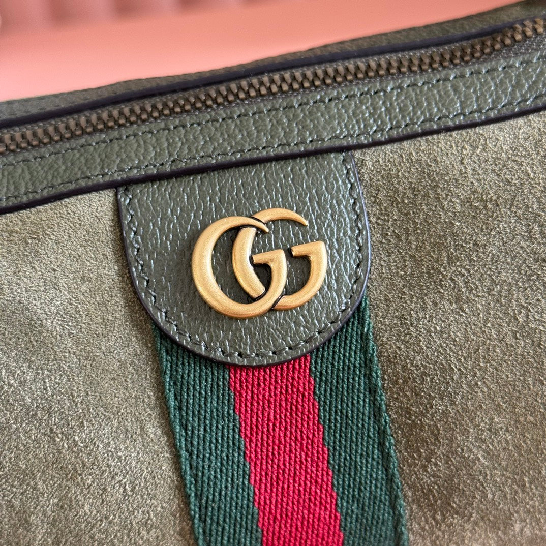 GUCCI 25S OPHIDIA MINI SHOULDER BAG 19 CM IN MOSS GREEN SUEDE
