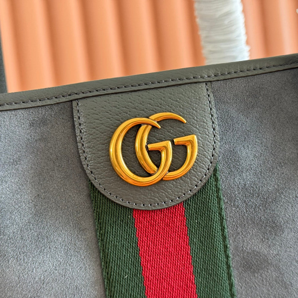 GUCCI 25S OPHIDIA MEDIUM TOTE 36 CM IN GREY SUEDE