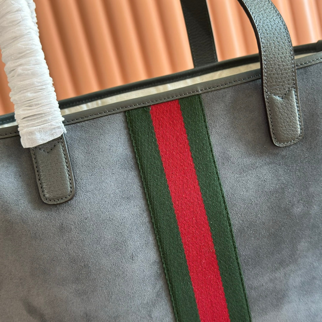 GUCCI 25S OPHIDIA MEDIUM TOTE 36 CM IN GREY SUEDE