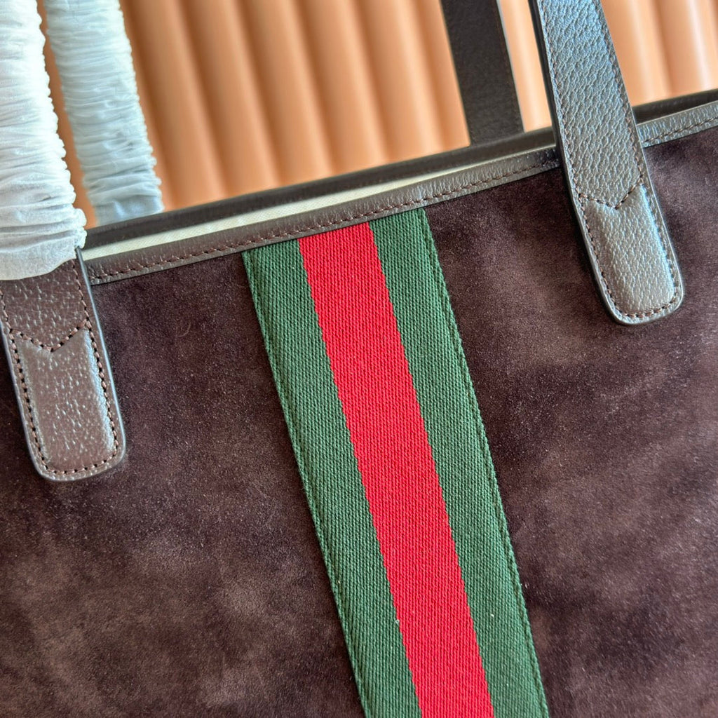 GUCCI 25S OPHIDIA MEDIUM TOTE 36 CM IN DARK CHOCOLATE BROWN SUEDE