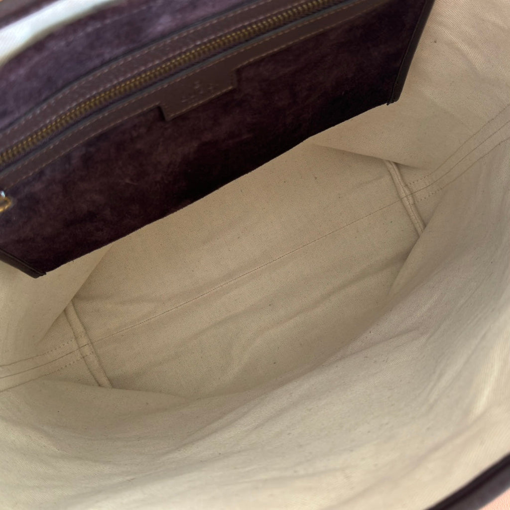 GUCCI 25S OPHIDIA MEDIUM TOTE 36 CM IN DARK CHOCOLATE BROWN SUEDE